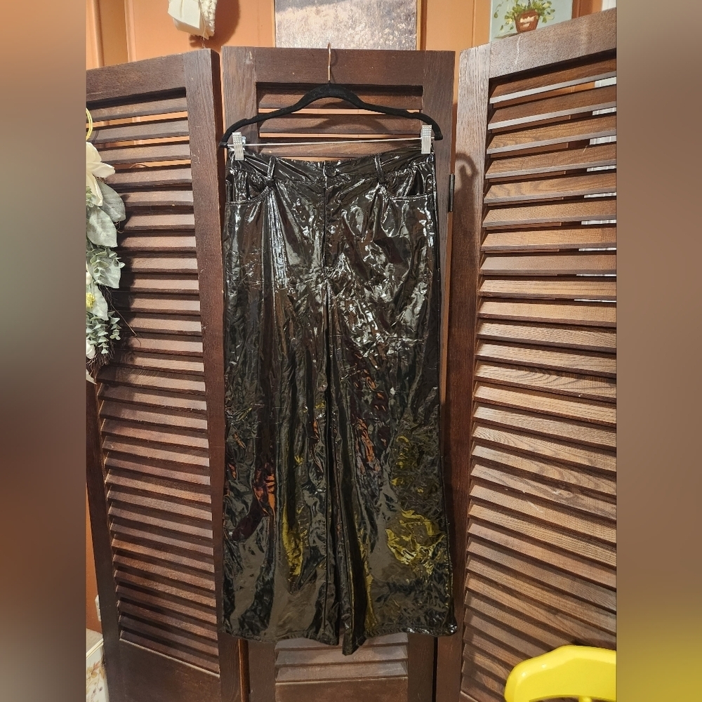 Cider Shiny Black Wide Leg Pant